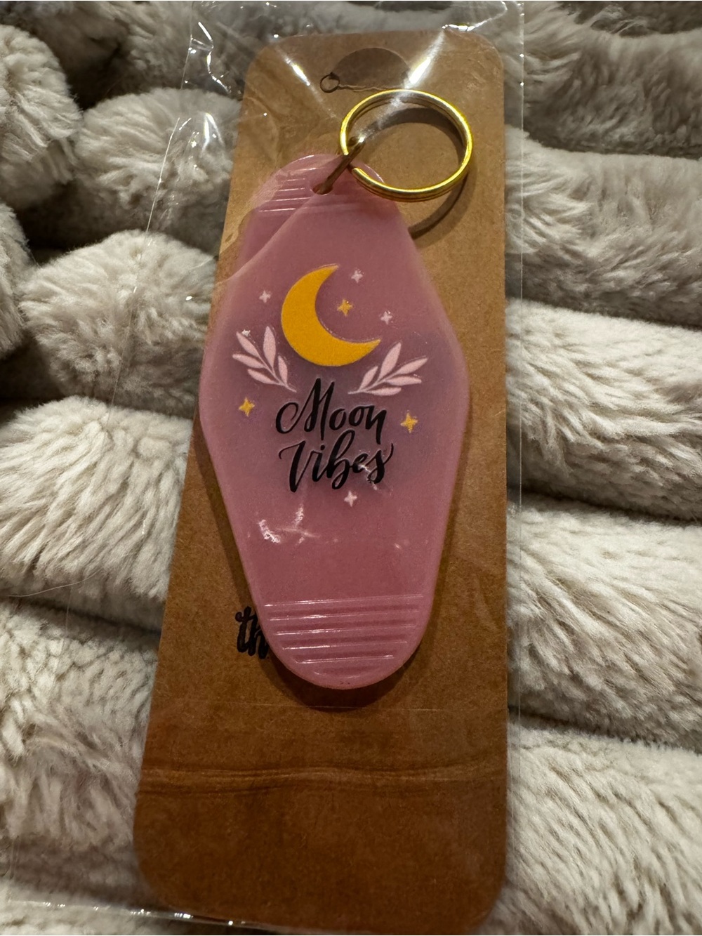Moon Vibes Pink  Hotel Keychain with Gold Ring